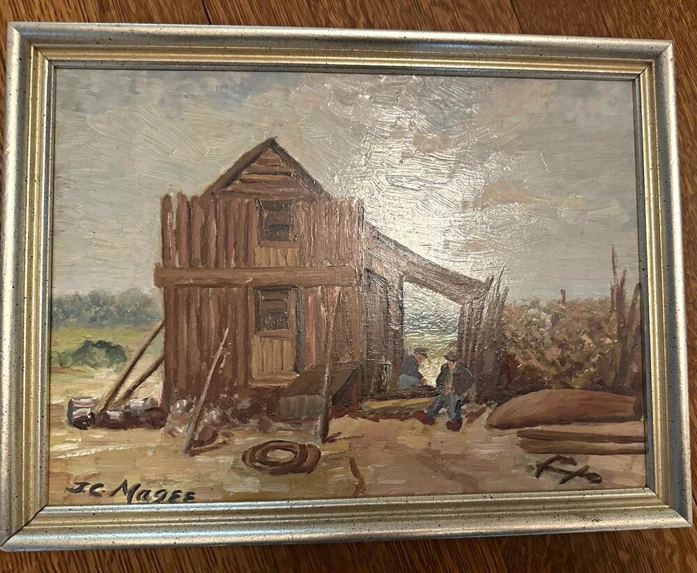 J C Magee Signed Framed Impressionist Oil Painting Rustic Cabin Landscape Small